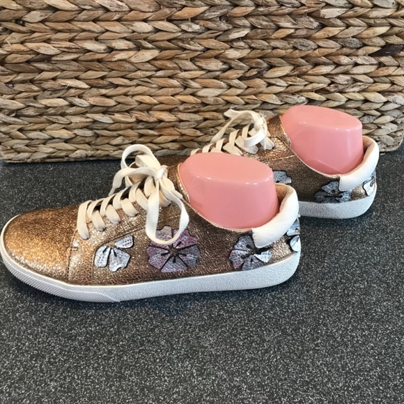 Vince Camuto Leather Claudia Gold and Silver Lace-up Metallic Sneakers - Picture 7 of 15